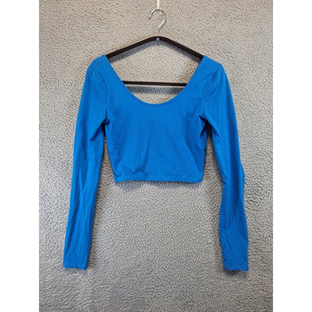 Forever 21 Blue Long Sleeve Crop Top Slit Sleeve Womens Medium Feminine Boho